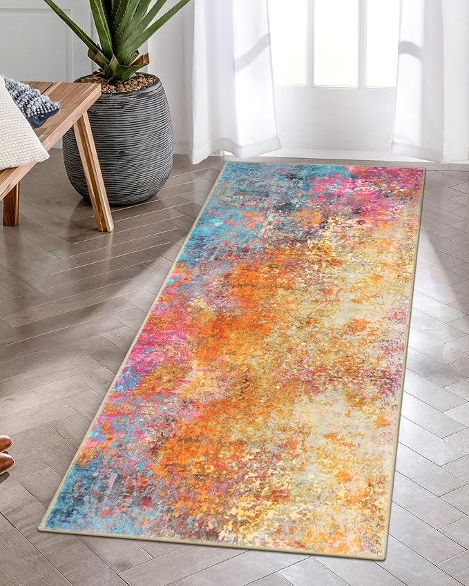 Lahome Modern Abstract Runner Rug - 2x6 Colorful Runners for Hallways Non Skid Laundry Room Rug Washable Carpet Runner, Rainbow Soft Non Slip Indoor Throw Runner for Bedroom Kitchen Bathroom