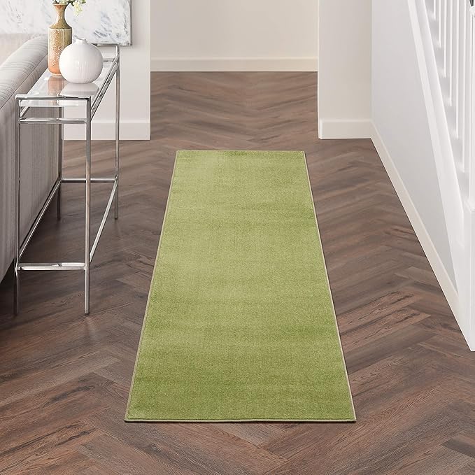 Nourison Essentials Indoor/Outdoor Green 2'2" x 7'6" Area Rug, Easy Cleaning, Non Shedding, Bed Room, Living Room, Dining Room, Backyard, Deck, Patio (2x8)
