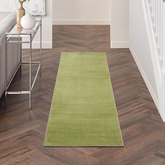 Nourison Essentials Indoor/Outdoor Green 2'2" x 7'6" Area Rug, Easy Cleaning, Non Shedding, Bed Room, Living Room, Dining Room, Backyard, Deck, Patio (2x8)