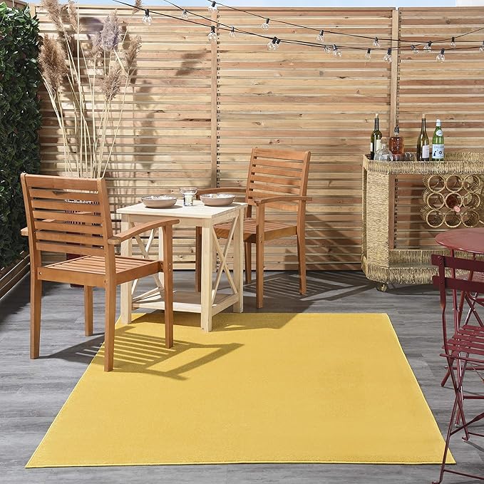 Nourison Essentials Indoor/Outdoor Yellow 5' x 7' Area Rug, Easy Cleaning, Non Shedding, Bed Room, Living Room, Dining Room, Backyard, Deck, Patio (5x7)