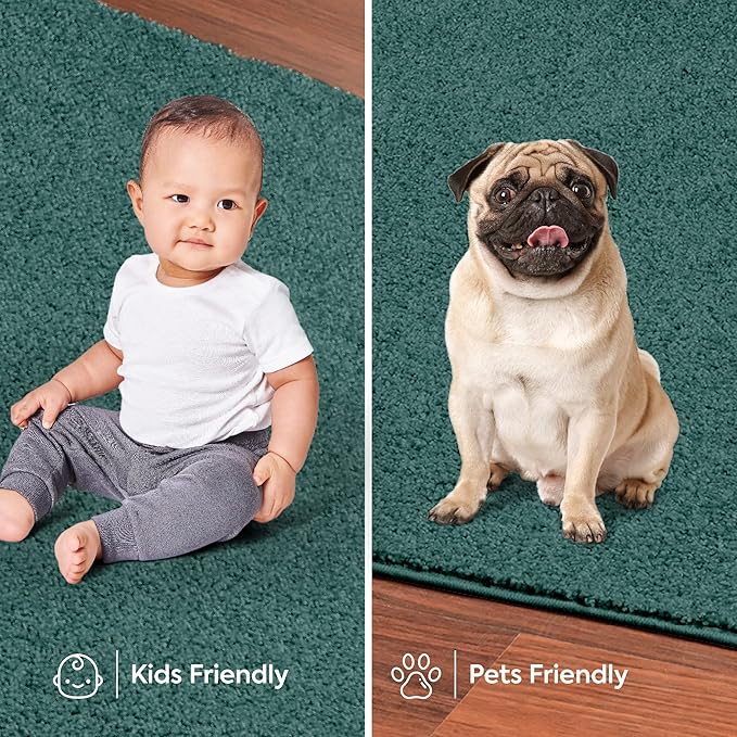 Furnish my Place Modern Plush Solid Color Rug - Teal, 2' x 34', Pet and Kids Friendly Rug. Made in USA, Area Rugs Great for Kids, Pets, Event, Wedding