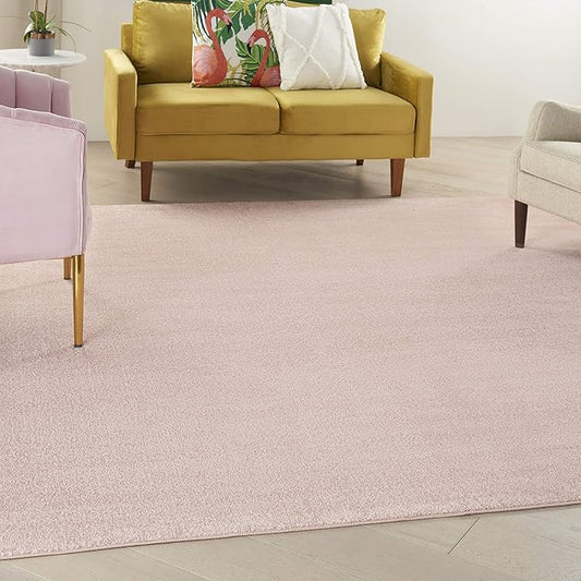 Nourison Essentials Indoor/Outdoor Pink 9' x Square Area Rug, Easy Cleaning, Non Shedding, Bed Room, Living Room, Dining Room, Backyard, Deck, Patio (9 Square)