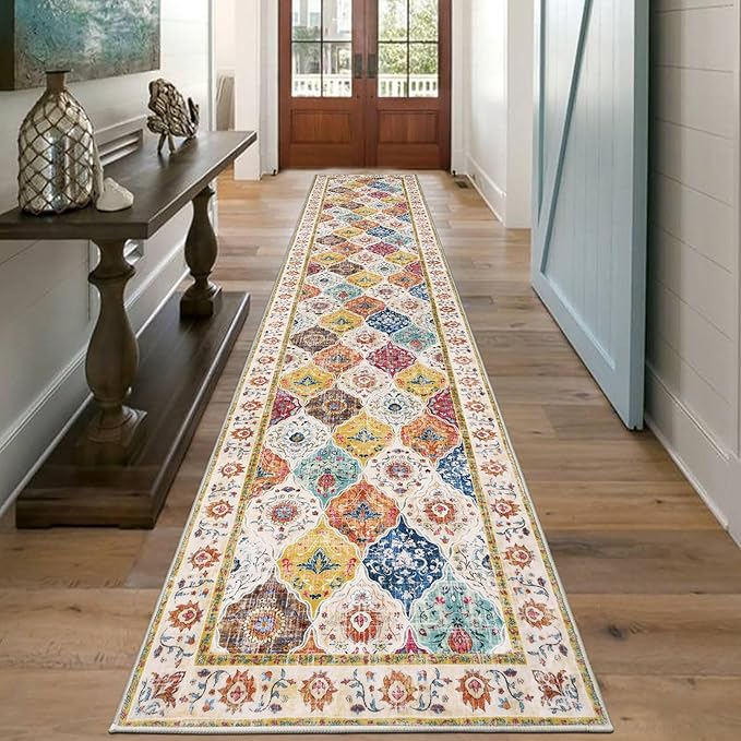HEBE Hallway Runner Rug 2'x10' Washable Vintage Distressed Area Rugs Non Slip Laundry Rug Runner Boho Floor Carpet Runners for Hallways Entryway Laundry Room Kitchen Bathroom