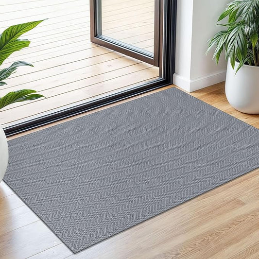 Small Braided Rugs 2x3 Ft Area Rugs for Entryway Boho Washable Rug Throw Rugs with Rubber Backing Cotton Woven Door Mat Indoor Entrance Front Door Rugs for Foyer Bathroom Kitchen, Light Gray