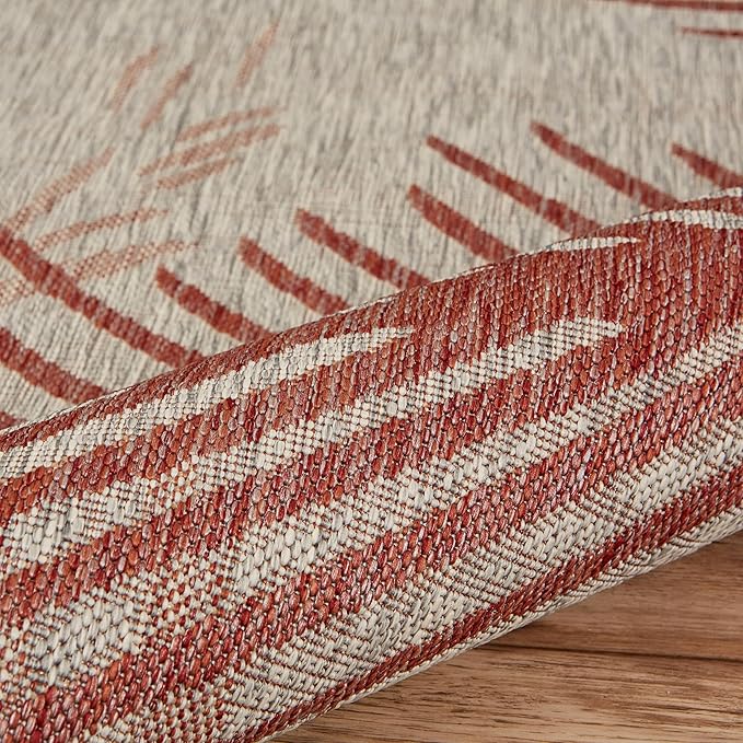 LR Home 5 x 7 Indoor/Outdoor Area Rug for Home Decor | Coastal Palm Leaf Carpet for Living Room, Bedroom, playroom, Patio, Garden | Modern Farmhouse Rug | Red/Beige