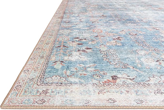 Loloi II Wynter Collection WYN-06 Teal/Multi 2'-6" x 9'-6", .13" Thick, Runner Rug, Soft, Durable, Printed, Vintage Inspired, Low Pile, Non-Shedding, Easy Clean, Living Room Rug