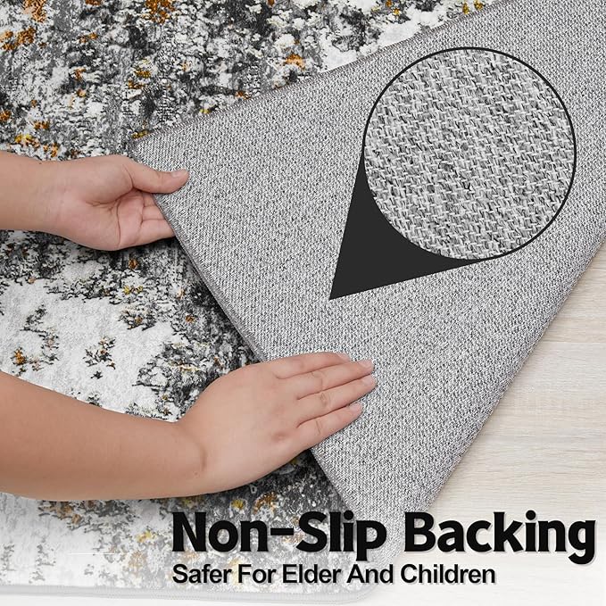 Washable Rug 6x9 Area Rugs: Soft Large Living Room Rug with Anti-Slip Backing Non-Shedding Stain-Resistant Modern Abstract Carpet for Bedroom Dining Room Nursery Home Office-Gray/Multi