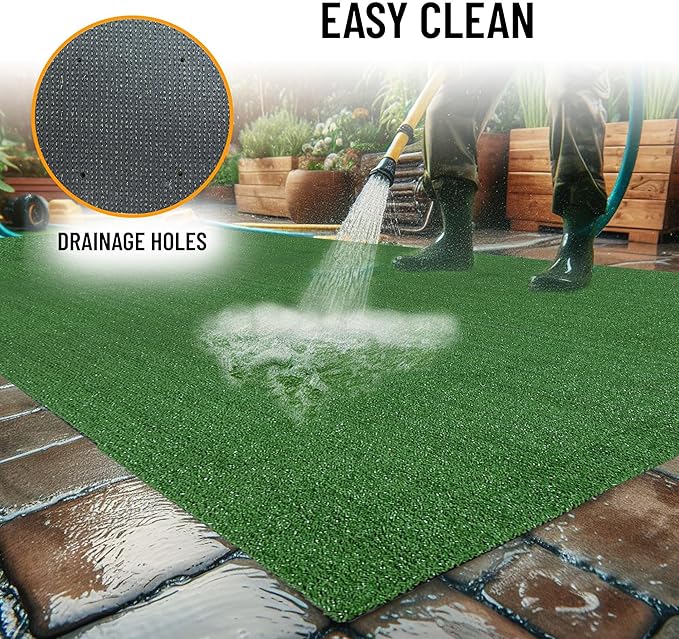 Sweet Home Stores Artificial Faux Grass Runner Rug 3x23 Indoor/Outdoor with Drainage Holes, Customizable Runner Rug for Backyard, Patio, Garage Rug, 2'7" x 23'