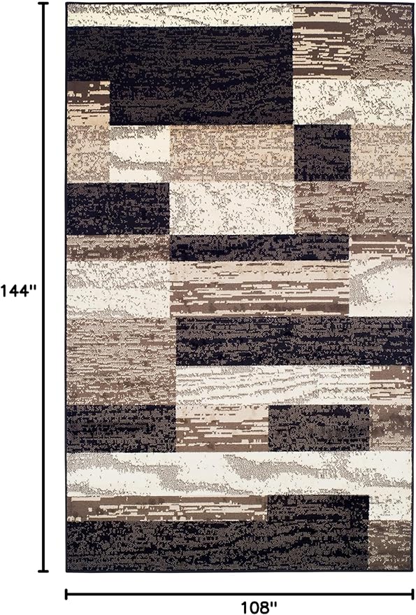 SUPERIOR Indoor Area Rug, Jute Backed, Modern Geometric Patchwork Floor Decor for Bedroom, Office, Living Room, Entryway, Hardwood Floors, Rockwood Collection, 9' x 12', Chocolate