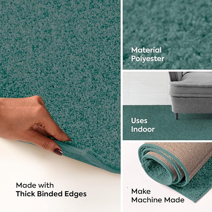 Furnish my Place Modern Plush Solid Color Rug - Teal, 4' x 22', Pet and Kids Friendly Rug. Made in USA, Area Rugs Great for Kids, Pets, Event, Wedding