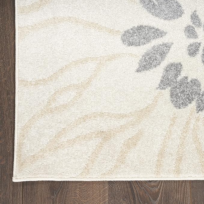 Nourison Passion Ivory Grey Blue 5'3" x 7'3" Area Rug, Boho, Floral, Easy Cleaning, Non Shedding, Bed Room, Living Room, Hallway, (5'3" x 7'3")