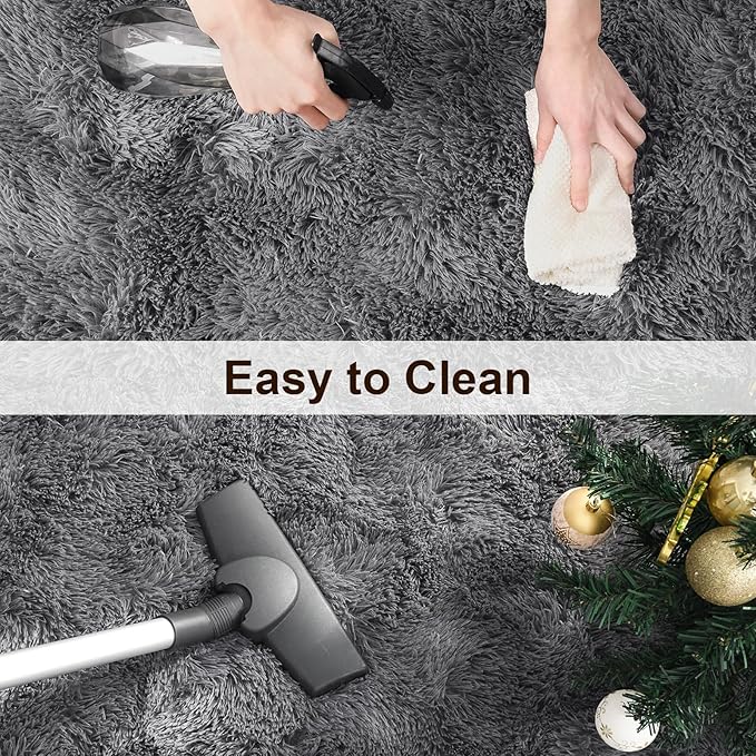TWINNIS Super Soft Shaggy Rugs Fluffy Carpets, 6x9 Feet, Indoor Modern Plush Area Rugs for Living Room Bedroom Kids Room Nursery Home Decor, Upgrade Anti-Skid Rectangular Fuzzy Rug, Gray