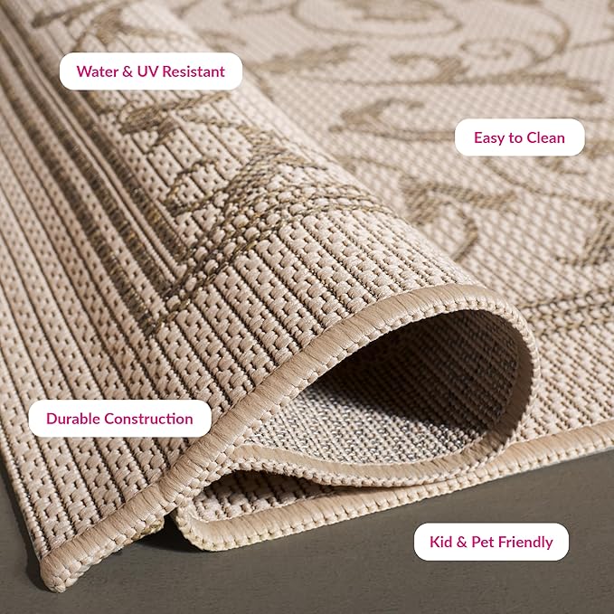 SAFAVIEH Courtyard Collection 5'3" x 7'7" Natural / Brown CY2098 Scroll Indoor/ Outdoor Waterproof Easy-Cleaning Patio Backyard Mudroom Area-Rug
