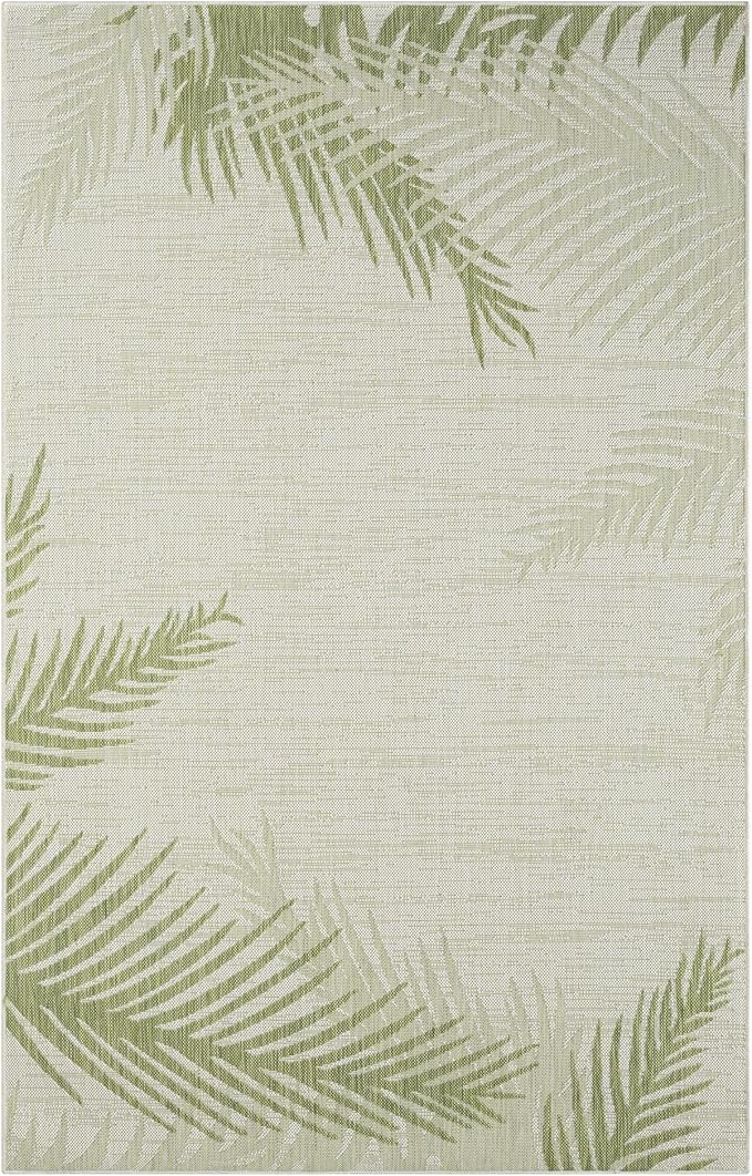 LR Home 5 x 7 Indoor/Outdoor Area Rug for Home Decor | Coastal Palm Leaf Carpet for Living Room, Bedroom, playroom, Patio, Garden | Modern Farmhouse Rug | Green/Beige