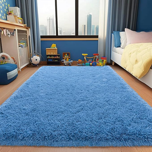 6x9 Fluffy Rugs for Bedroom Boys, Large Indoor Fuzzy Shag Area Rug for Living Room, Soft Shaggy Carpet for Kids Room, Non-Slip Thick Plush Rug for Nursery Dorms, Cobalt Blue
