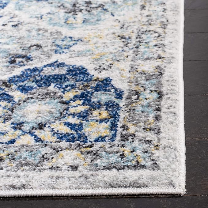 SAFAVIEH Madison Collection Runner Rug - 2'3" x 18', Ivory & Aqua, Boho Chic Distressed Design, Non-Shedding & Easy Care, Ideal for High Traffic Areas in Living Room, Bedroom (MAD611A)