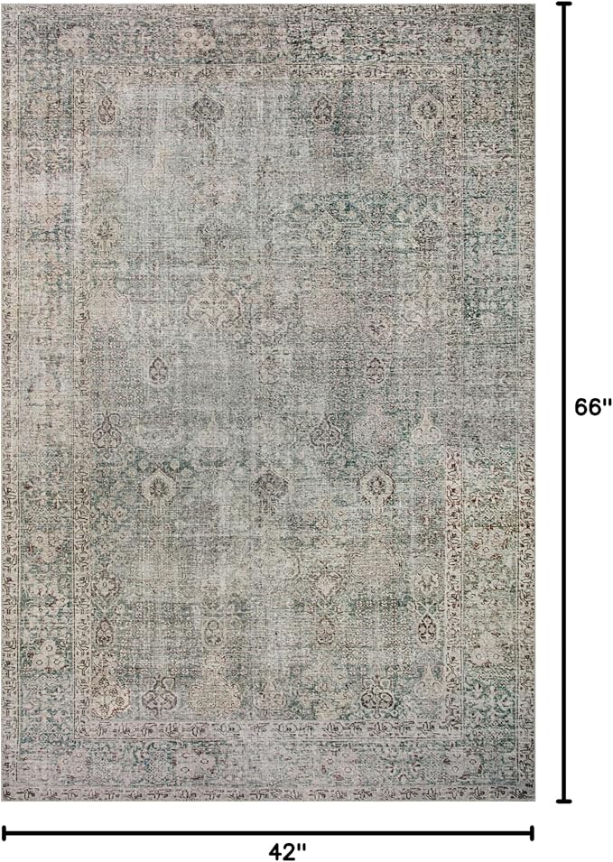 Loloi Chris Loves Julia Jules Collection JUL-08 Emerald/Antique Ivory 3'-6'' x 5'-6'', .13" Pile Height, Accent Rug