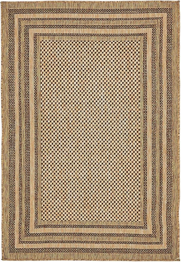 Unique Loom Outdoor Border Collection Area Rug - Multi Border (4' 1" x 6' 1" Rectangle, Light Brown/ Brown)