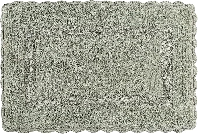 Cotton Crochet Bathmat with Antiskid 17x24 Sage Green, 100% Pure Cotton, Super Soft White, Plush & Absorbent, Hand Tufted Heavy Weight Construction, Full Reversible Step Out Rugs