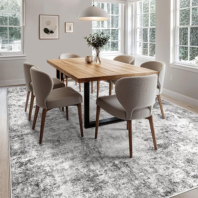 10x14 Area Rug Living Room Rugs - Washable Neutral Modern Abstract Soft Thin Large Rug Indoor Floor No Slip Rug Carpet for Bedroom Under Dining Table Home Office Decor - Grey