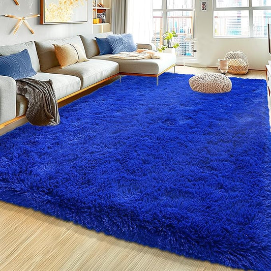 Ultra Fluffy Area Rugs for Living Room Bedroom, 6x9 Fuzzy Large Living Room Rugs, Thick Shag Rug for Dorm, Soft Non Slip Kids Girls Boys Rug for Home Decor Aesthetic, Royal Blue