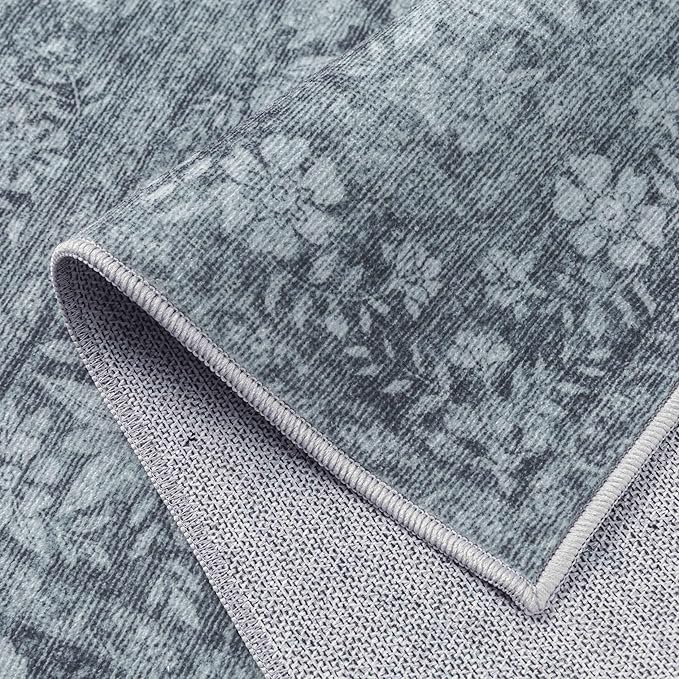 2x3 Area Rug Gray Washable Entryway Door Mat Indoor Vintage Medallion Floral Carpet Kitchen Bathroom Distressed Entrance Retro Small Non Slip Accent Throw Bedroom Office Dining Living Room