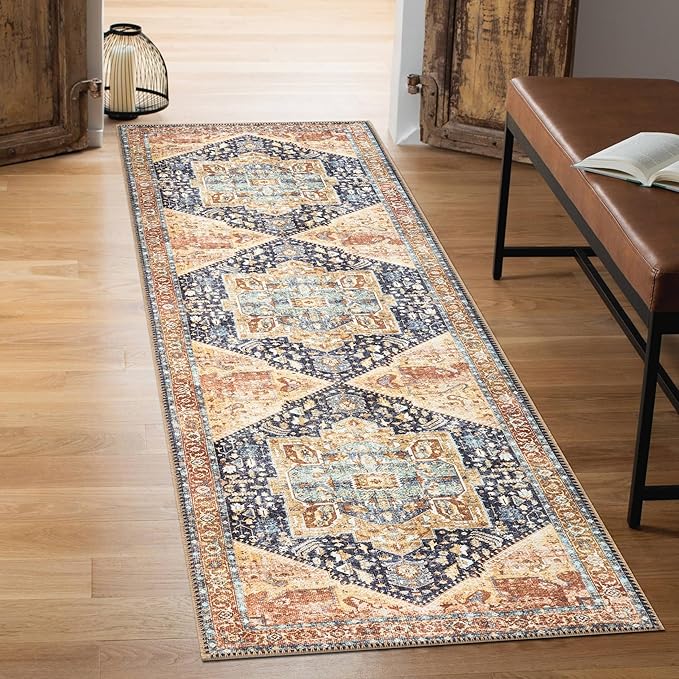 Keen Home Design 2x12 Rug - Machine Washable Runner Rug with Non-Slip Backing, Ideal for Hallway, Entryway, Kitchen, Laundry Room - Vintage, Easy Clean, Durable, Low Pile Rug - (2'6" x 12')