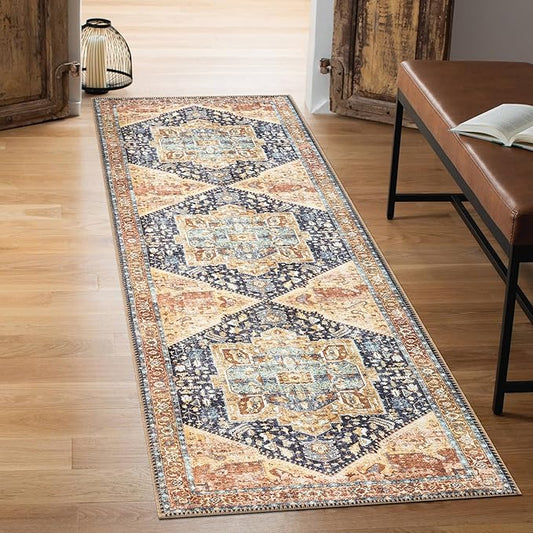 Keen Home Design 2x12 Rug - Machine Washable Runner Rug with Non-Slip Backing, Ideal for Hallway, Entryway, Kitchen, Laundry Room - Vintage, Easy Clean, Durable, Low Pile Rug - (2'6" x 12')
