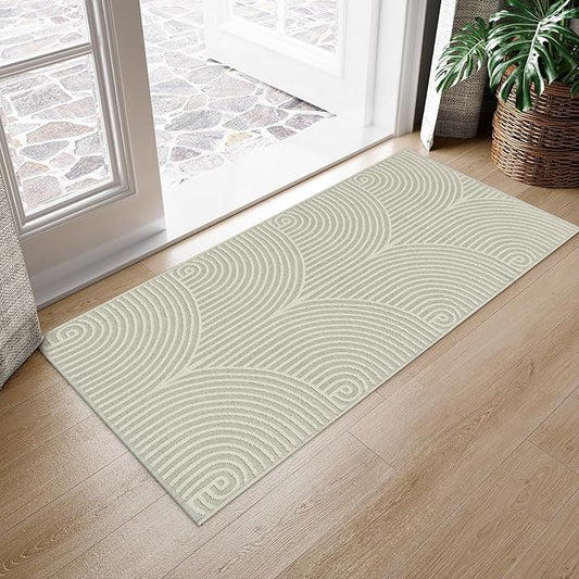 Tiffasea Washable Kitchen Rugs 2'x4.3', Farmhouse Runner Rug Reversible Beige Entryway Rug Cotton Hand-Woven Modern Area Rug Small Bathroom Rug Front Door Rugs for Bedroom Porch Foyer