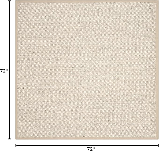 SAFAVIEH Natural Fiber Collection Area Rug - 6' Square, Marble & Linen, Border Sisal Design, Easy Care, Ideal for High Traffic Areas in Living Room, Bedroom (NF143B)