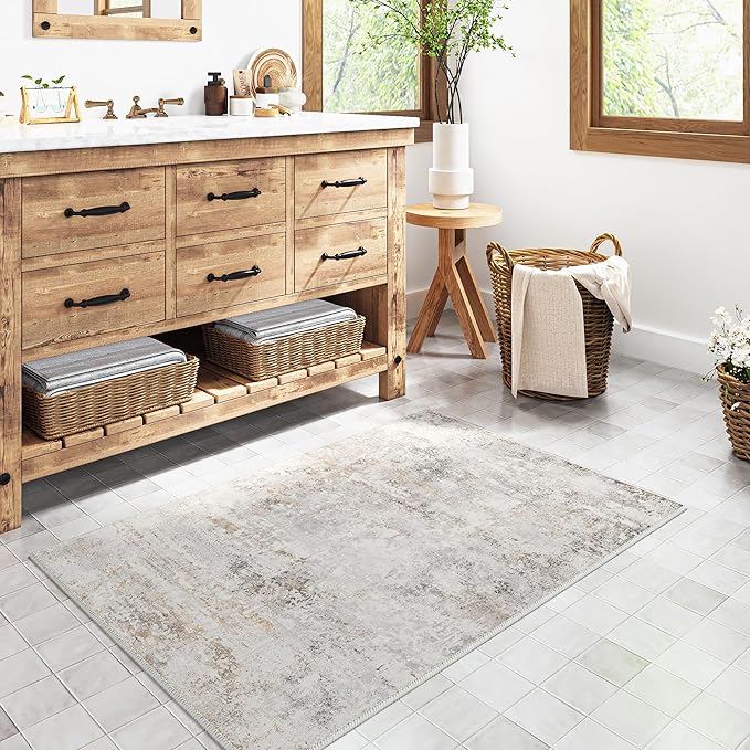 4x6 Washable Rugs Hallway Area Rug Indoor Accent Rug Abstract Non Slip Low Pile Carpet Distressed Throw Rug for Bedroom Living Room Office Dining Room Kitchen Laundry Room Bathroom