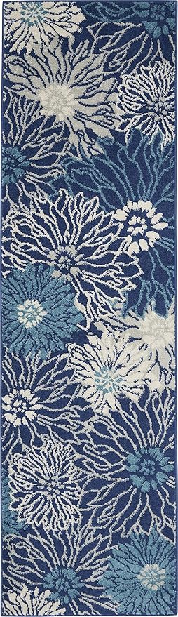 Nourison Passion 8' Runner Navy Ivory Fabric Contemporary Area Rug (8' Runner)
