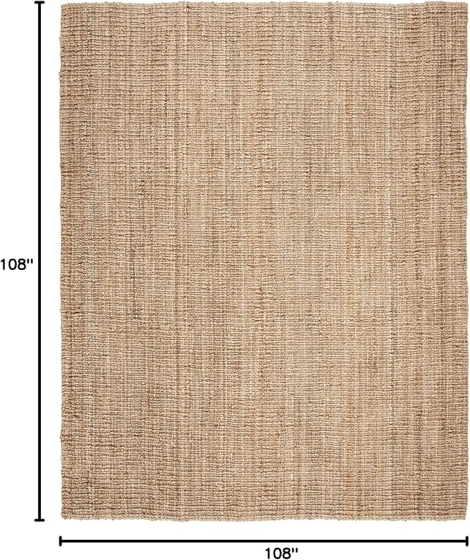 SAFAVIEH Natural Fiber Collection Area Rug - 9' Square, Natural, Handmade Chunky Textured Jute 0.75-inch Thick, Ideal for High Traffic Areas in Living Room, Bedroom (NF447A)