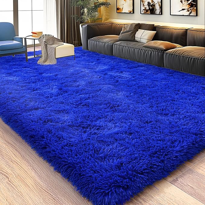 Ultra Fluffy Area Rugs for Living Room Bedroom, 6x9 Fuzzy Large Living Room Rugs, Thick Shag Rug for Dorm, Soft Non Slip Kids Girls Boys Rug for Home Decor Aesthetic, Royal Blue