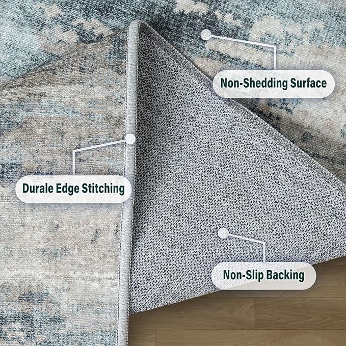 10x14 Area Rugs for Living Room: Large Machine Washable Area Rug with Non Slip Backing Non Shedding Abstract Stain Resistant Carpet for Bedroom Dining Room Nursery Home Office - Green