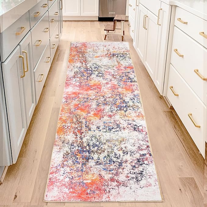 Modern Abstract Runner Rug, 2x8 Washable Hallway Non-Skid Soft Kitchen Rug for Entryway Laundry Room Living