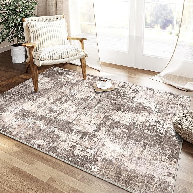 4x6 Abstract Rugs Grey Hallway Area Rug Indoor Rug Machine Washable Low Pile Carpet Distressed Throw Rug Bedroom Living Room Office Dining Room Kitchen Laundry Room Non Slip