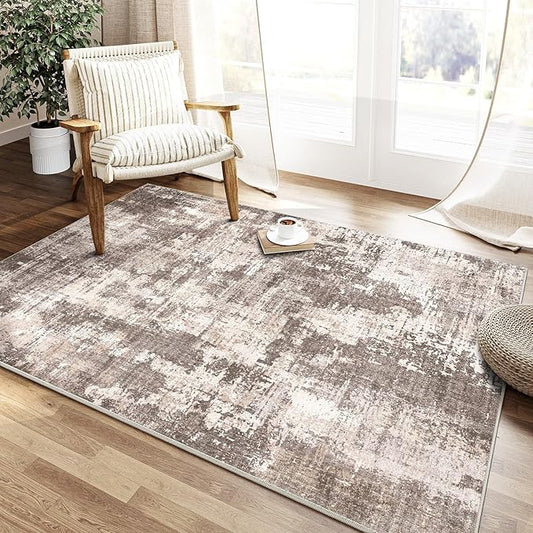 4x6 Abstract Rugs Grey Hallway Area Rug Indoor Rug Machine Washable Low Pile Carpet Distressed Throw Rug Bedroom Living Room Office Dining Room Kitchen Laundry Room Non Slip