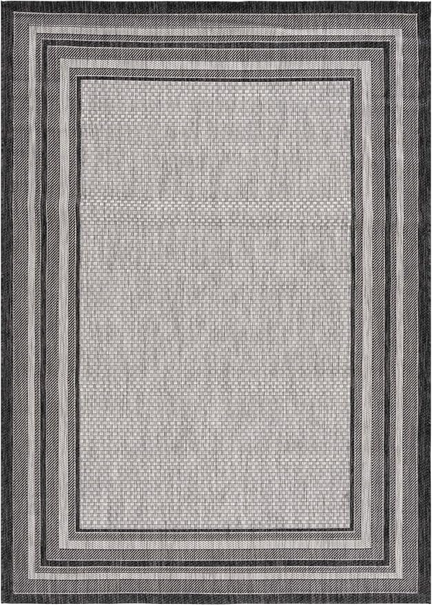 SAFAVIEH Courtyard Collection Area Rug - 10' Square, Light Grey & Black, Geometric Pattern, Indoor/Outdoor & Washable, Ideal for Patio, Backyard, Mudroom (CY8475-37612-10SQ)