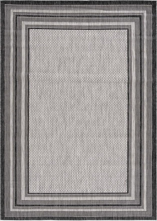 SAFAVIEH Courtyard Collection Area Rug - 10' Square, Light Grey & Black, Geometric Pattern, Indoor/Outdoor & Washable, Ideal for Patio, Backyard, Mudroom (CY8475-37612-10SQ)