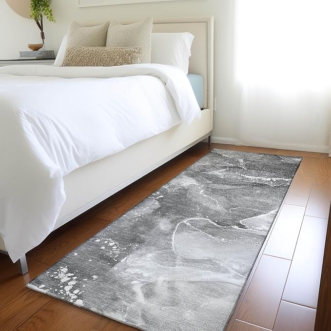Addison Rugs Chantille ACN518 Gray 2'3" x 7'6" Indoor Outdoor Hallway Runner Rug, Stain Resistant Washable Kitchen Area Carpet for Bathroom, Laundry and Bedroom