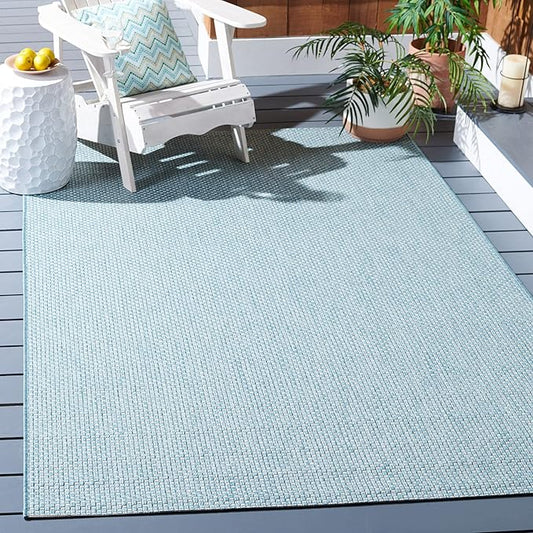 SAFAVIEH Courtyard Collection Accent Rug - 2'3" x 5', Aqua & Grey, Non-Shedding & Easy Care, Indoor/Outdoor & Washable-Ideal for Patio, Backyard, Mudroom (CY8521-37121)