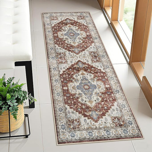 Washable 2x5 Hallway Runner Rug: Soft Rugs with Non Slip Backing for Living Room Kitchen Bathroom - Stain Resistant Bedroom Floor Mat - Hallway Floor Decor for Home (2x5,Brick)