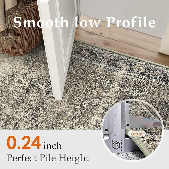 Vintage Area Rug 4x5 Brown Entryway Office Washable Carpet Non Slip Bedroom Indoor Living Room Door Mat Low Pile Traditional Distressed Retro Accent Rug for Dining Room Bathroom Kitchen
