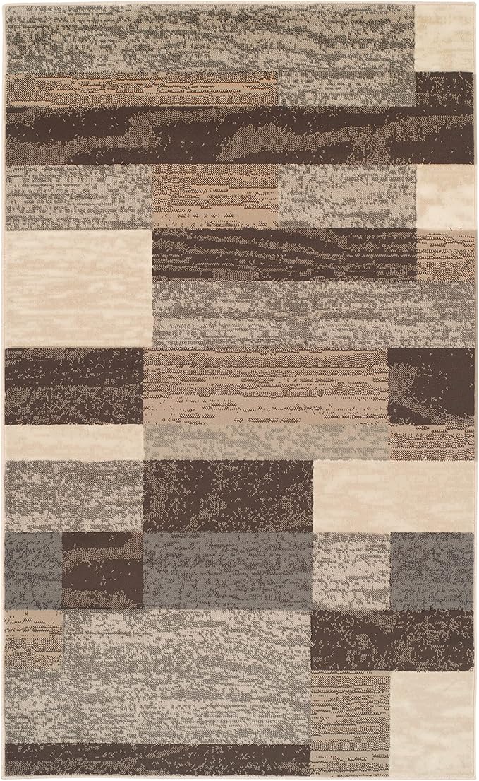 SUPERIOR Indoor Area Rug, Jute Backed, Modern Geometric Patchwork Floor Decor for Bedroom, Office, Living Room, Entryway, Hardwood Floors, Rockwood Collection, 4' x 6', Slate