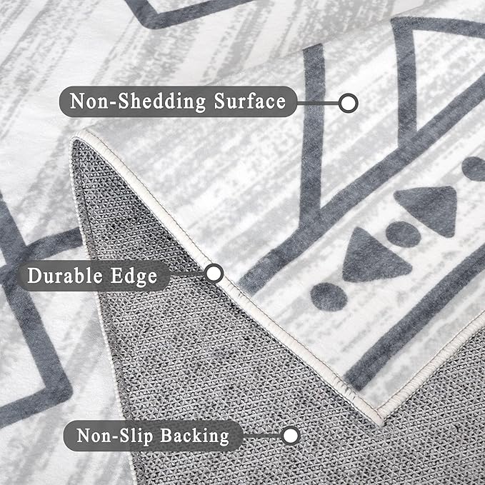vivorug Washable Rug, Ultra Soft Runner Rug 2x8, Non Slip Floor Carpet, Runners for Hallway Living Room Indoor, Moroccan Western (Ivory/Grey, 2'x8')