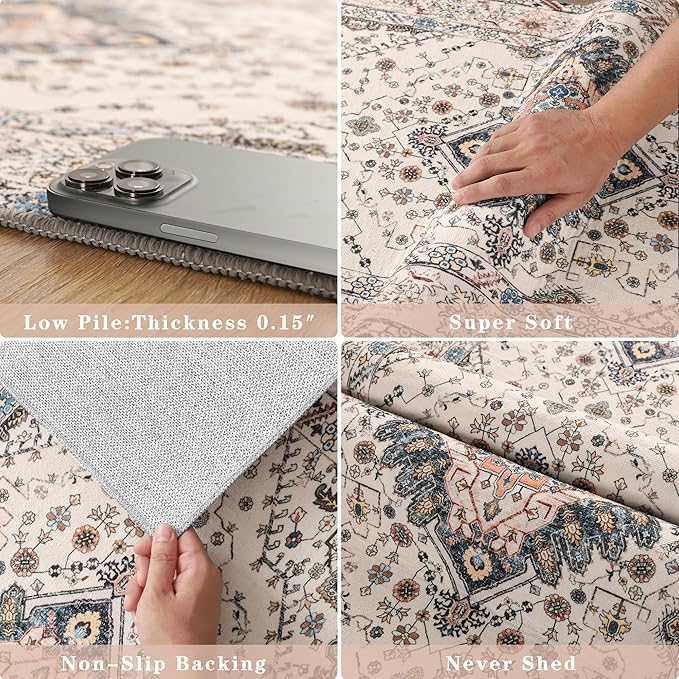 Noahas Front Door Mat Indoor Outdoor Entrance,2x3 Small Beige Area Rugs Vintage Machine Washable Rugs Non-Slip Low Pile Carpets for Entryway Porch Bathroom Kitchen Bedroom Laundry Room Home Decor