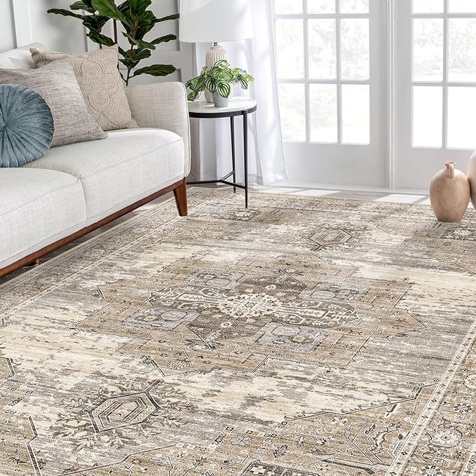RUUGME Washable 9x12 Area Rugs - Large Rugs for Living Room Stain Resistant Carpet Vintage Rugs for Bedroom with Non Slip Backing Home Decor Floor Decoration Mat (9x12 Beige)