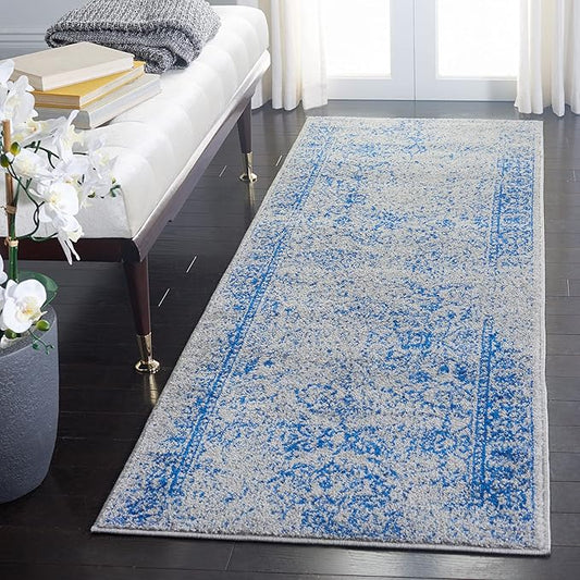 SAFAVIEH Adirondack Collection Runner Rug - 2'6" x 18', Grey & Blue, Oriental Distressed Design, Non-Shedding & Easy Care, Ideal for High Traffic Areas in Living Room, Bedroom (ADR109A)