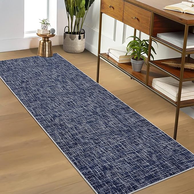 2x6 Runner Rug Washable Kitchen Runner Rug Modern Abstract Runner Mat for Hallway Contemporary Solid Rug Non-Slip Foldable Aesthetic Accent Floor Carpet for Living Room Bedroom, Blue